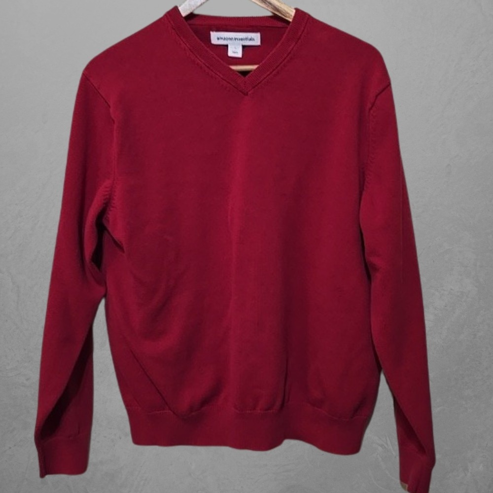 Amazon Essentials Men's Red Fleece Crewneck Sweatshirt V-Neck Size L